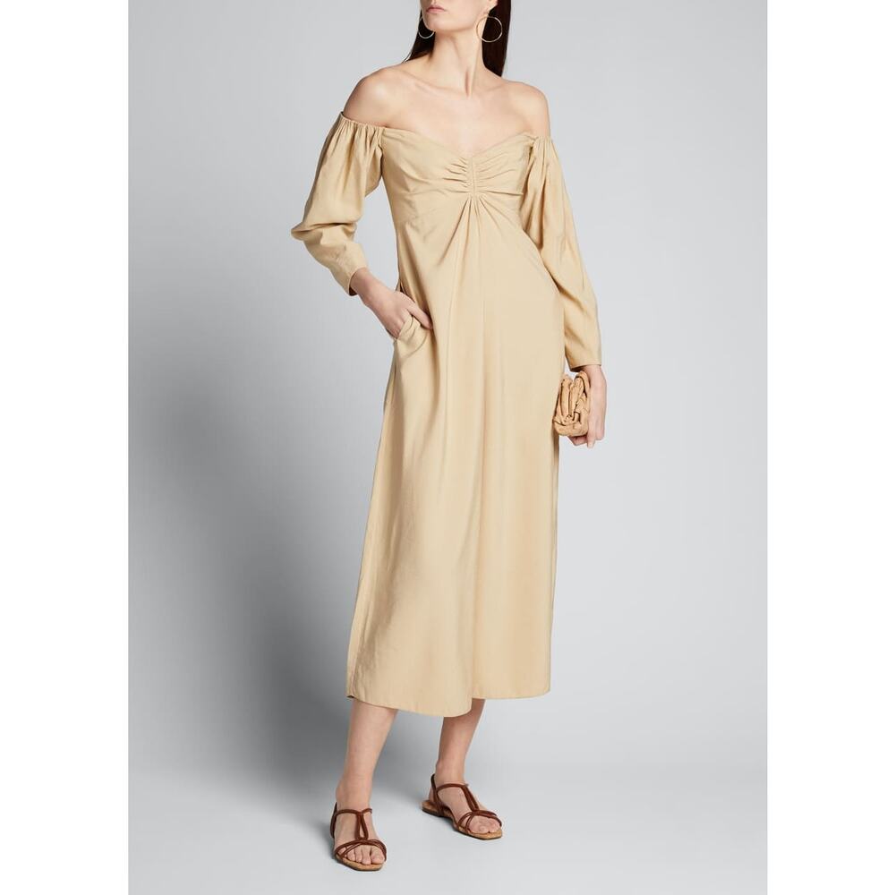A.L.C. Calley Off-Shoulder Sweetheart Midi Dress Empire Waist Long Sleeve NWT 6